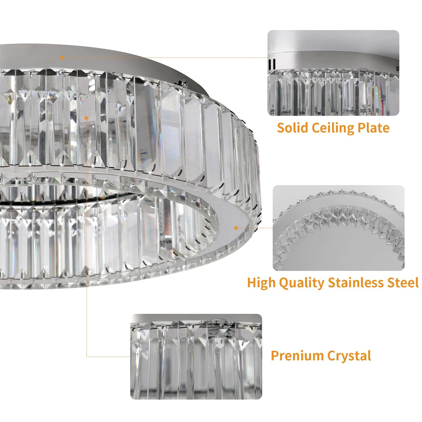 Vinilky Modern Crystal Chandelier, LED Crystal Ceiling Light with Remote Control Dimmable Socket Ceiling Lamp for Living Room, Bedroom, Kitchen, Entryway, Hallway