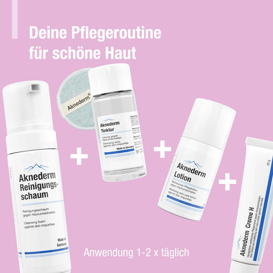 aknederm Premium Set for normal skin - set with tincture/cleansing foam/lotion/cream & cleansing pads - natural Skincare Set - perfect for acne treatment 780g