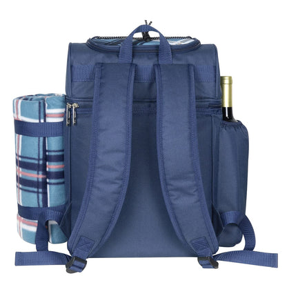 Hap Tim picnic basket backpack for 2 people with insulated leakproof cooler compartment, wine holder, fleece blanket, cutlery set, perfect for beach camping party (EU-36083-BL)