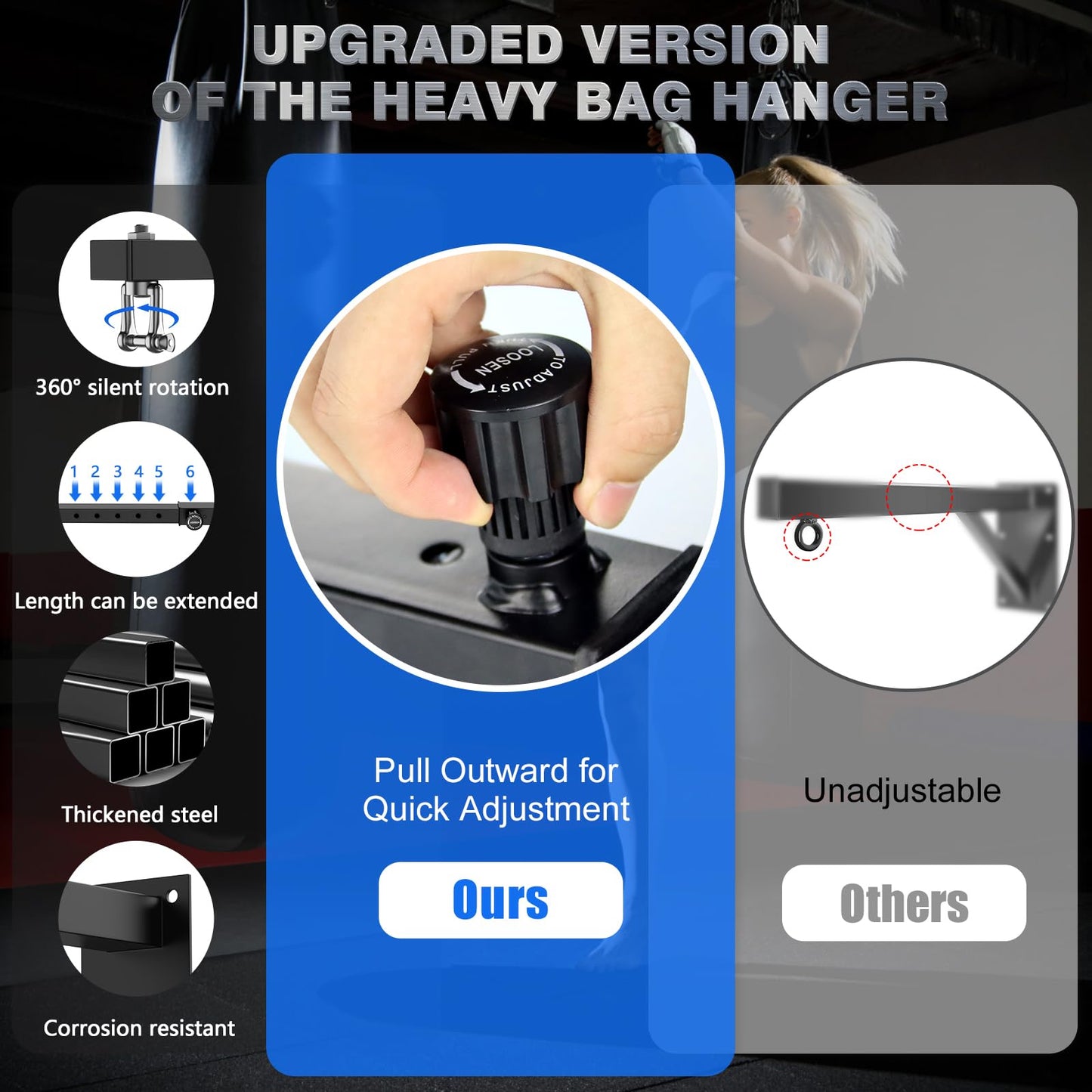 Heavy punching bag hanger - wall mount for punching bag, adjustable, sturdy, boxing bag wall mount, stand for home or gym, for kickboxing bag, Muay Thai bag, etc. (supports up to [255 character limit reached])