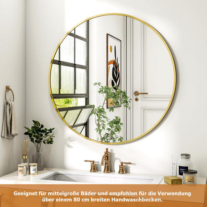 Koonmi 80cm Gold Round Mirror with Aluminum Alloy Frame for Bathroom, Vanity, Living Room, Bedroom, Entryway Wall Decor