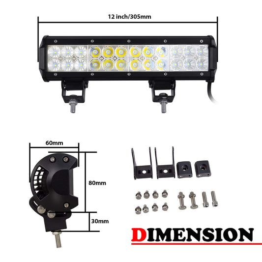 Willpower LED Headlight Offroad 12inch 72W LED Work Light 12V Spotlight Floodlight Combo Waterproof IP67 Additional Light Tractor Truck Auto SUV UTV ATV Reflector Reverse Light