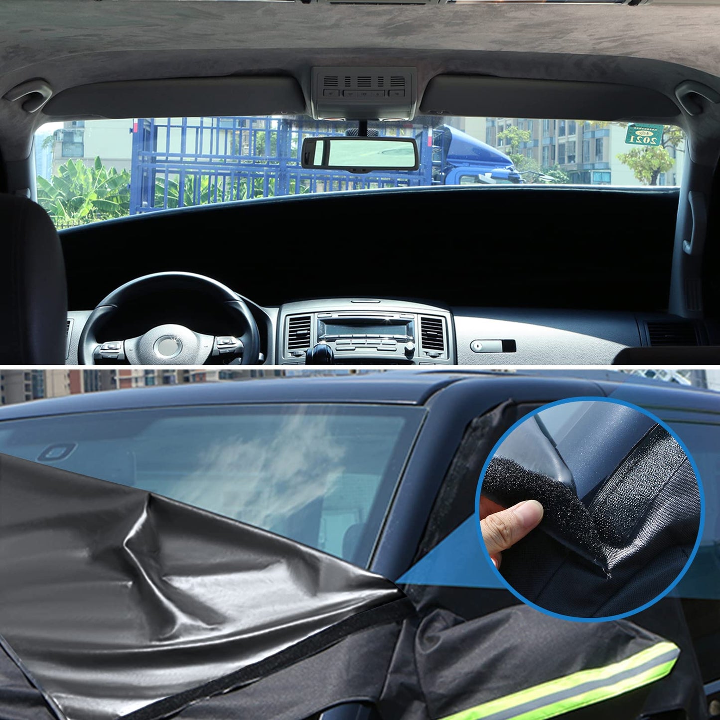 Opaltool Car Windshield Cover for VW T6, 600D Front Windshield Cover Front Windshield Wrap Cover Waterproof Weatherproof Anti-Frost Windshield Cover Windshield Cover