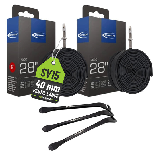 2-pack Schwalbe bicycle tube SV15 40mm 28 inch (18/28-622/630) including 3 MSZweirad tire levers
