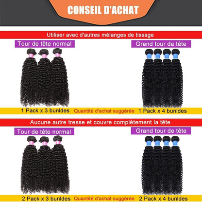 Curly Weave Bundles made of 100% human hair, 28 inches long. Unprocessed Brazilian Kinky Curly Virgin Human Hair for Black Women in natural color.