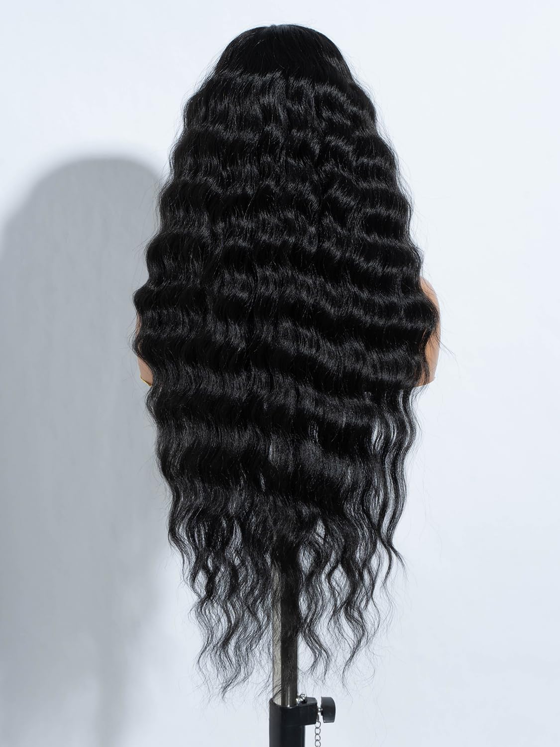Joedir Lace Front Wigs 76CM long wavy synthetic wig deep part HD transparent lace with baby hair for women 130% density wigs (black)