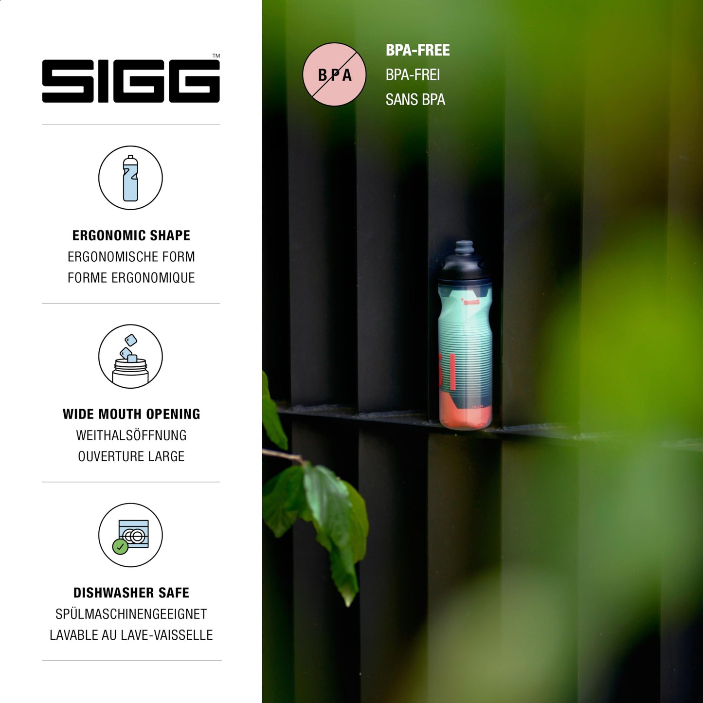 SIGG - Bike Water Bottle - Pulsar Therm Frost - Insulated - Squeezable - Dishwasher Safe - Lightweight - Leak-proof - BPA-free - Outdoor Sport & Bike Accessory - Pastel turquoise & red - 0.65L