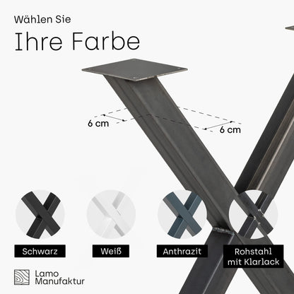 LAMO Manufacturer Table Legs for Dining Table | Desk, Light Mark | Square profile 60x60 mm, Table frame 60x72 cm (WxH), Raw steel with clear lacquer | 2 pieces, LTS-03-G-CC-0000