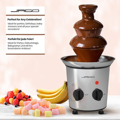 Jago® Chocolate Fountain 275W - 3 tiers, Max. Capacity 1 kg chocolate, Stainless steel, Dishwasher safe, Silver - Chocolate fountain, Chocolate fondue, Chocolate fondue, Chocolate fountain