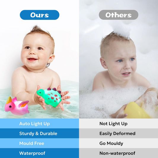 Jiosdo Bathtub Toy, 6 pieces Dinosaur Bath Toy with light, LED Bath Tub Toy for Kids, Bath Toy for Baby 1 2 3 year old, Glowing Water Toy Sensory Toy Bath Toys