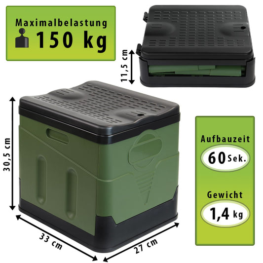 Montafox Foldable Camping Toilet up to 150kg Mobile WC Portable Compost Toilet with 12 Toilet Bags, Color: green/black