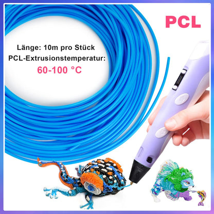 ANCHARA 3D pen filament PCL, 20 colors, 10m each - 3D pen PCL filament 1.75mm, 3D pen color set for low temperatures, 3D kids pen and 3D printing pen accessories.