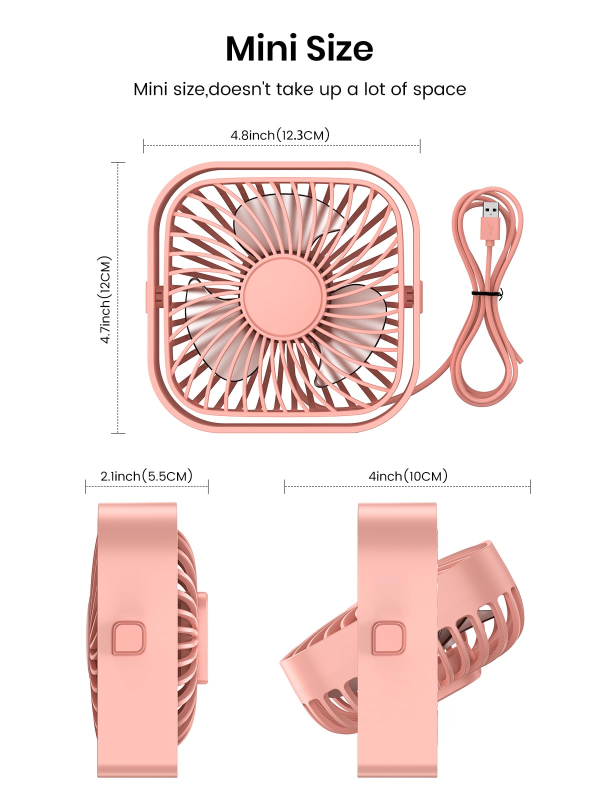 TOPK USB Fan 2 Pack Mini Desk Fans Quiet Operation, USB Powered Desk Fan, 3 Speeds and 360° Rotatable Head for Home Office Bedroom Desk Desktop
