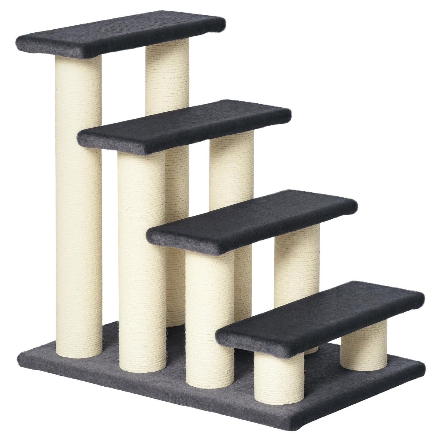 PawHut Pet Stairs Cat Stairs Dog Stairs 4 Steps Stairs for Cats and Dogs Plush Grey 60 x 42 x 61 cm
