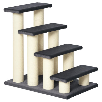 PawHut Pet Stairs Cat Stairs Dog Stairs 4 Steps Stairs for Cats and Dogs Plush Grey 60 x 42 x 61 cm