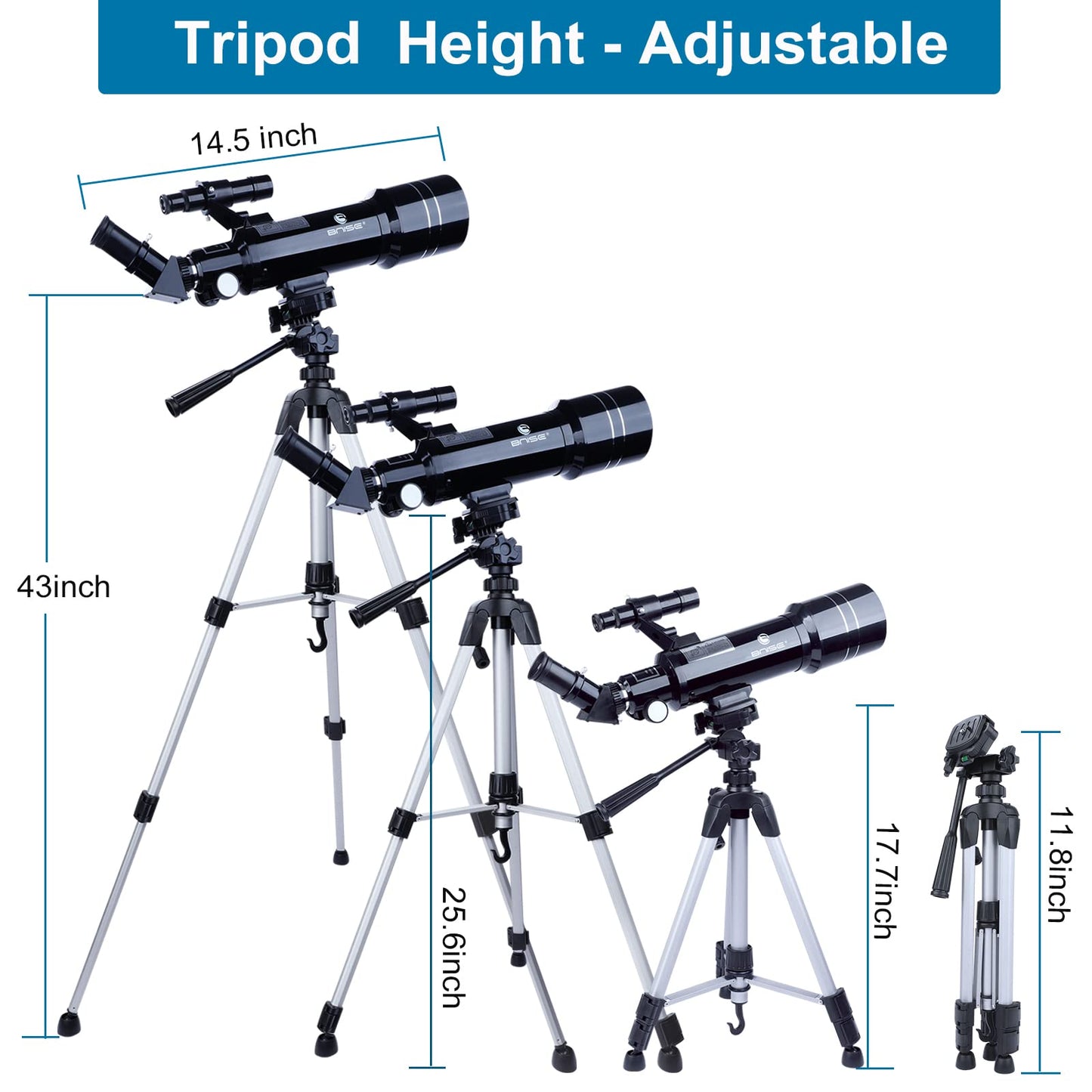 BNISE Telescope Astronomy Professional, 70/400MM Telescope for Kids Beginners with Adjustable Tripod Smartphone Adapter and Moon Filter