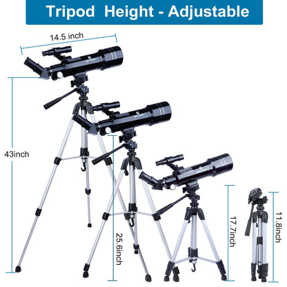 BNISE Telescope Astronomy Professional, 70/400MM Telescope for Kids Beginners with Adjustable Tripod Smartphone Adapter and Moon Filter