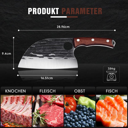 SMITH CHU cleaver Serbian butcher knife hand-forged chef knife kitchen knife meat cleaver sharp boning knife with leather sheath full tang outdoor for BBQ camping