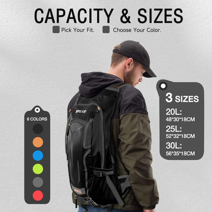 SPGOOD Bike Backpack 20L/25L/30L (9 colors) - Waterproof Ultralight - for Women & Men Multifunctional - with Rain Cover/Helmet Cover Backpacks MTB Mountain Bike (Black, 25L)