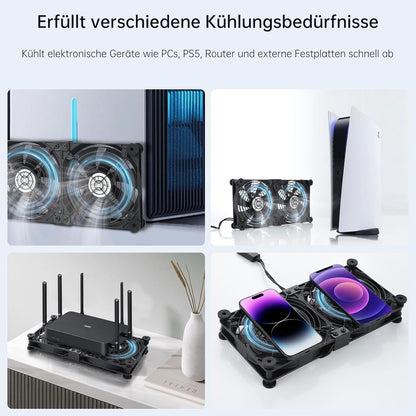 ELUTENG USB Fan 140mm 5V 2 in 1 with 3 Adjustable Speeds, Dual USB Computer Fan 140mm PC Fan 14mm with 8 Shock-Absorbing Feet for PS5 PS4/Laptop/TV Box/Router