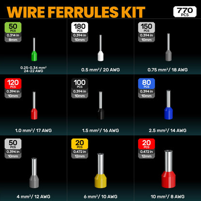 SOMELINE Crimping Pliers Ferrule Set, 9 Types [0.25-10mm²] Ferrule Set, Self-adjusting Ferrule Crimping Tool, Crimping Pliers, Premium Crimping Pliers, Crimp Tool, Press Tool, Electric Tool Set