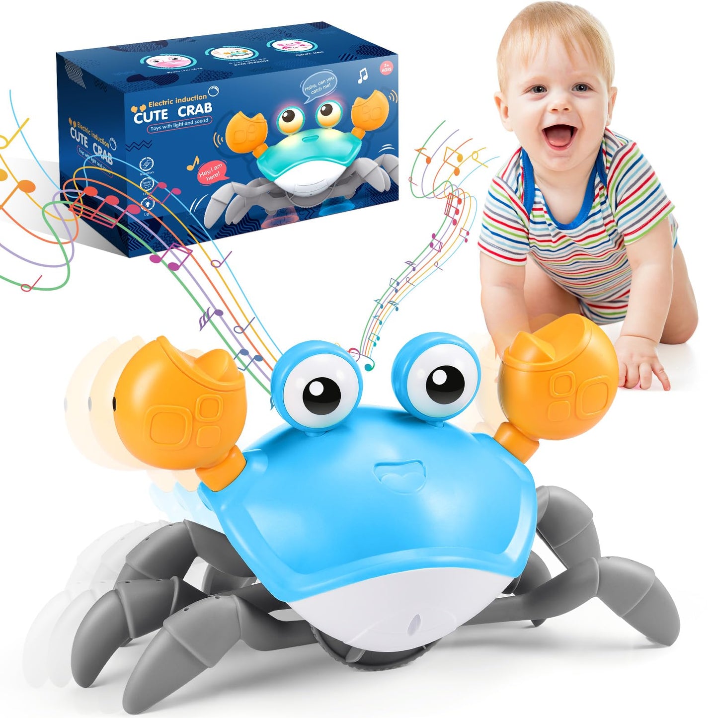 iKidiki Children's toys for 1 2 3 4 years old, Crab baby toy for 1-4 years old boys girls crawling toy baby gift boys girls birthday gift tummy time toys musical learning toys