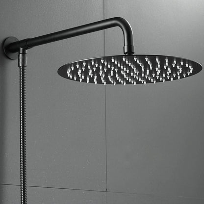 Matte black shower head rain shower with shower arm and hose, 25 cm