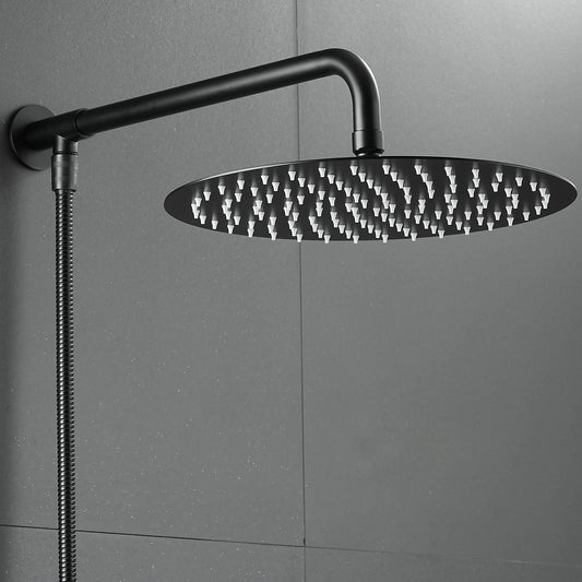 Matte black shower head rain shower with shower arm and hose, 25 cm