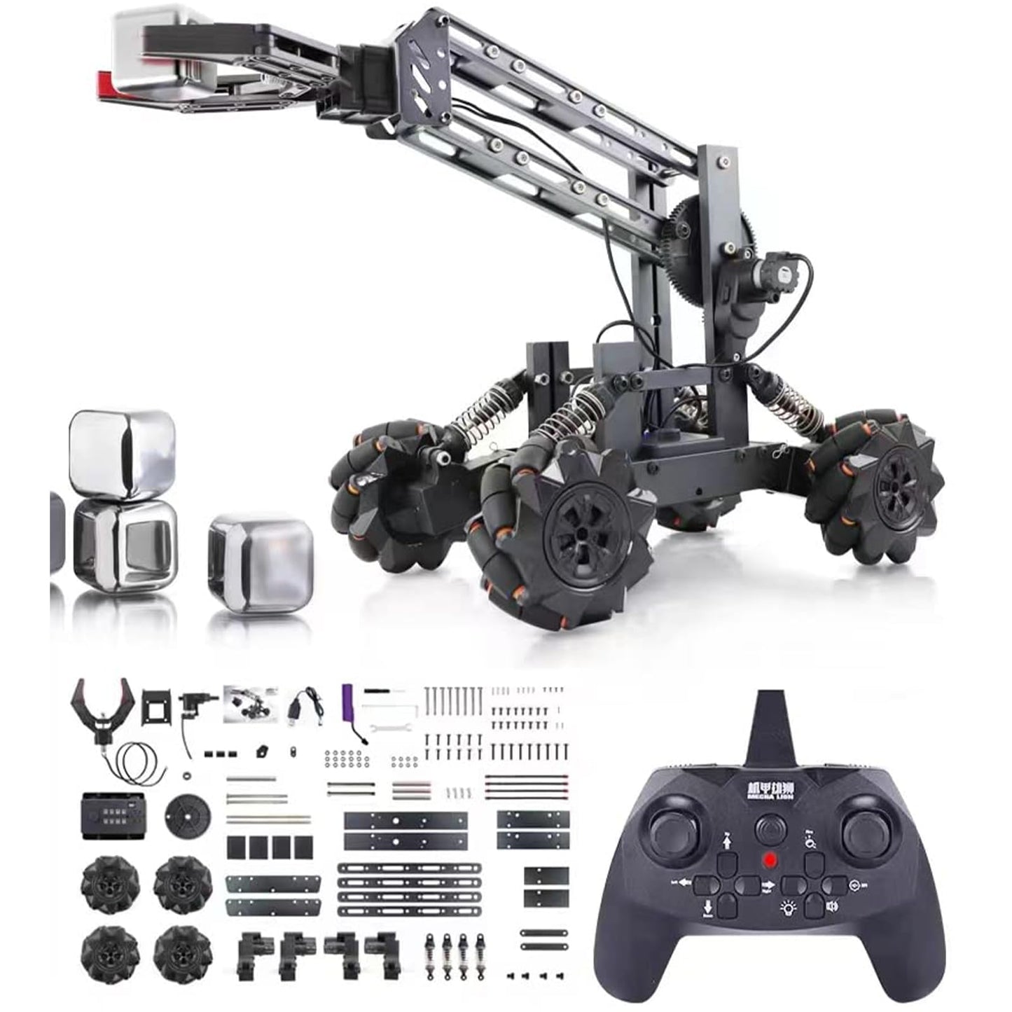 Robot kit, robot toy, experiments for kids 8+, 2-in-1 robot arm car with electronic programming and remote control, STEM kids' toy, birthday gifts for kids.