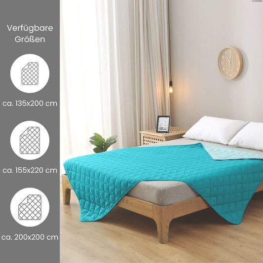 wometo Microfiber Summer Quilt Reversible Design 155x220 OekoTex - turquoise and light blue Machine washable at 95° Summer duvet for camping and hot days I can be used without cover I colorful & vibrant