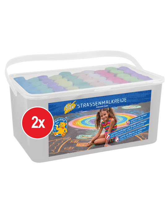 PUSTEFIX MALEFIX Sidewalk Chalk 2 x 50 pieces I Vibrant sidewalk chalk colors, easy to apply I Easily removable with water I For kids & adults