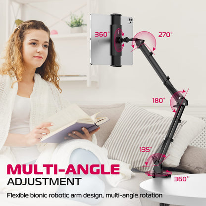 ULANZI Tablet Holder for Bed & Desk - 360° Rotatable Universal Mount with Spring Technology for iPads, Tablets, Phones or other devices with 4.6 to 12.9 inches, Strong Clamp Arm up to 1.2 kg.