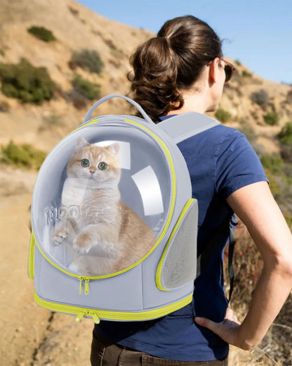 PETCUTE Cat Carrier Backpack, Pet Backpack Space Capsule with Removable Mat, Foldable Backpack for Pets Cats Dogs, Dog Carrier Backpack with Safety Leash for Travel Hiking Camping