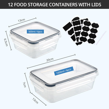 Hibisaws 12-piece food storage containers with lids are perfect for meal prep. They are freezer-safe, BPA-free, and 100% airtight. The set includes 6 x 1L and 6 x 0.5L containers, making it versatile for all your food storage needs.