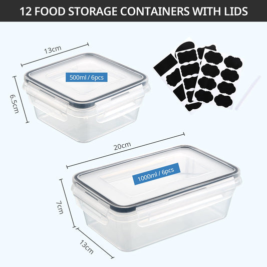 Hibisaws 12-piece food storage containers with lids are perfect for meal prep. They are freezer-safe, BPA-free, and 100% airtight. The set includes 6 x 1L and 6 x 0.5L containers, making it versatile for all your food storage needs.
