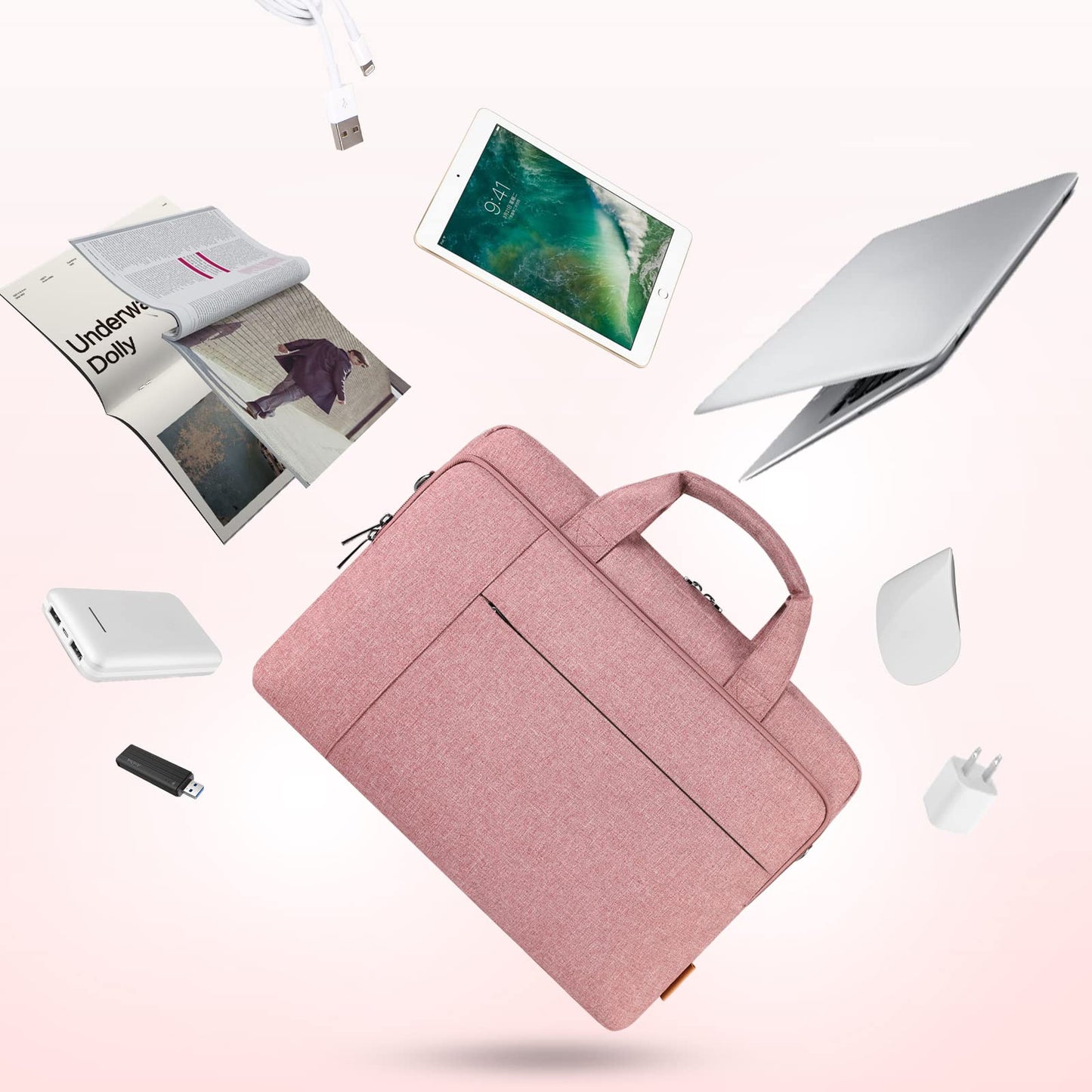 DOMISO 17 inch Laptop Bag Briefcase Shoulder Bag Business Waterproof Notebook Bag for 17-17.3" Notebook/Dell Inspiron/Lenovo IdeaPad/HP Envy/MSI GS73VR Stealth Pro/ASUS ROG, Pink