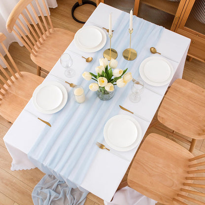 CHUQING Light Blue Chiffon Table Runner Blue Chiffon Fabric Transverse Curtain Decoration Fabric 4m x 70 cm Blue Runner Table