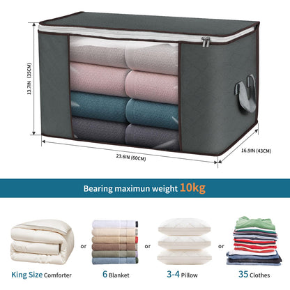 Budding Joy 4 Piece 90 L Storage Bags, Large Storage Boxes with Lid, Moving Boxes, Foldable Underbed Storage Box for Clothing, Comforters, and Bedding, Clothing Storage Boxes (Gray)