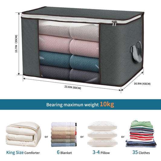 Budding Joy 4 Piece 90 L Storage Bags, Large Storage Boxes with Lid, Moving Boxes, Foldable Underbed Storage Box for Clothing, Comforters, and Bedding, Clothing Storage Boxes (Gray)