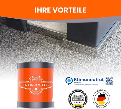 Stone carpet outdoor up to 2.5sqm - 25kg marble chippings in Botticino + 1K PU adhesive binder 1kg - Weatherproof, UV-resistant, water-repellent, heat-resistant, cold-resistant - BEKATEQ BK-605PU