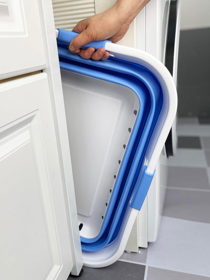 SAMMART 42L Plastic Foldable Laundry Basket - Foldable Pop-Up Storage Container/Organizer - Portable Laundry Hamper - Space-saving (1, White/Little Boy Blue)