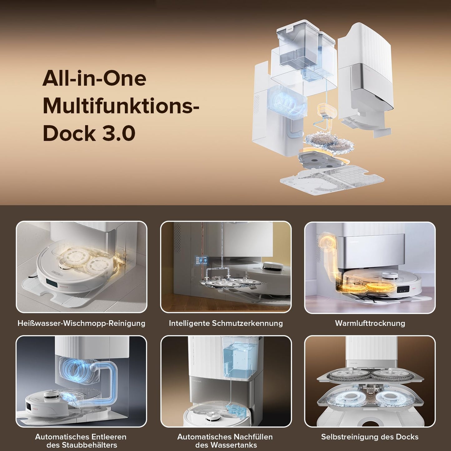 Roborock Qrevo Master robotic vacuum cleaner with mopping function & lift-up mop, FlexiArm design, HyperForce suction power of 10,000 Pa, includes 2 extra mops, robot vacuum cleaner set (White)