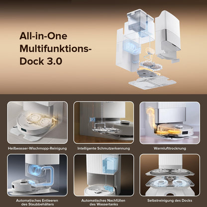 Roborock Qrevo Master robotic vacuum cleaner with mopping function & lift-up mop, FlexiArm design, HyperForce suction power of 10,000 Pa, includes 2 extra mops, robot vacuum cleaner set (White)