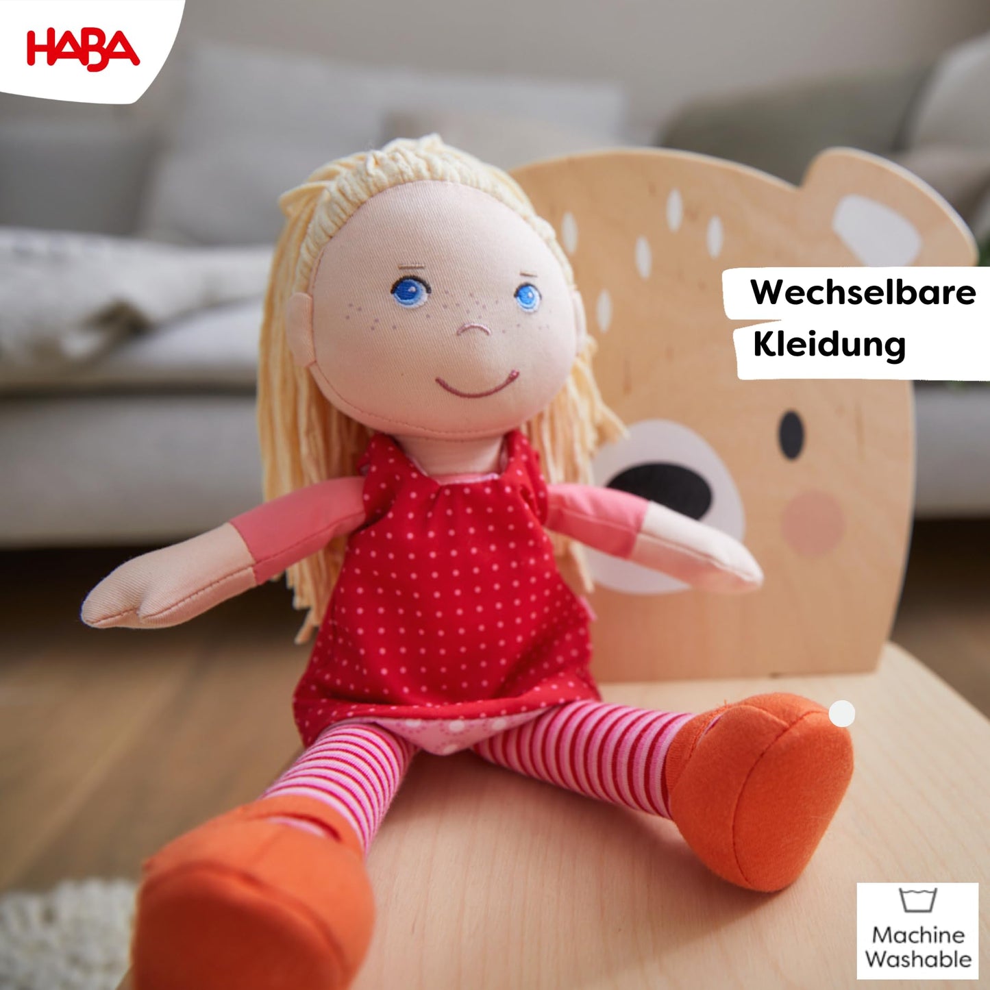 HABA Fabric Doll Annelie - Soft doll with hair for styling - With interchangeable clothing - From 18 months - 30 cm - Washable - 1302108001
