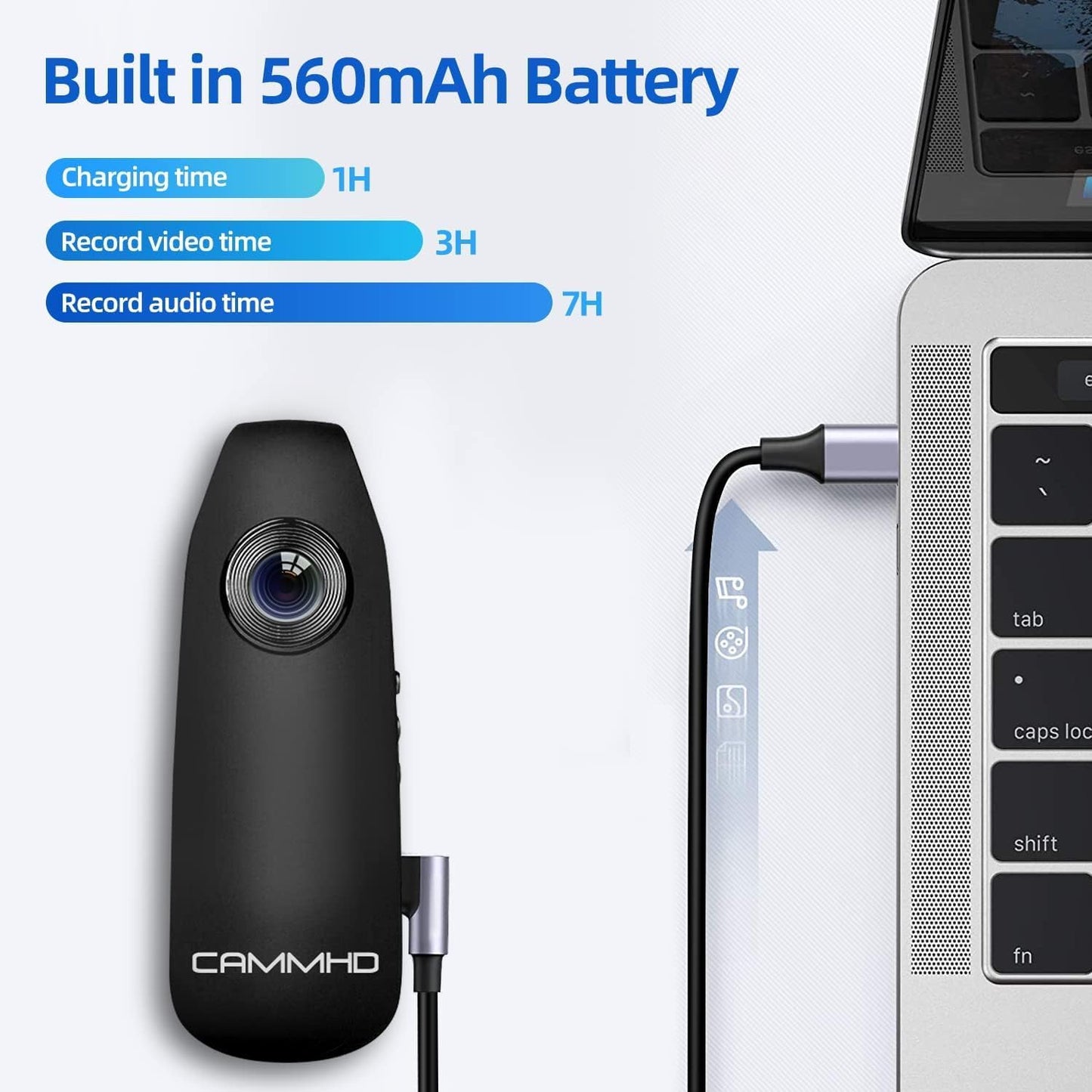 CAMMHD 1080P 64GB Body Camera Full HD Portable Bodycam One-Key Recording Motion Detection, 3-7 Hours Recording, Support OTG Connection (Max Support 512GB)