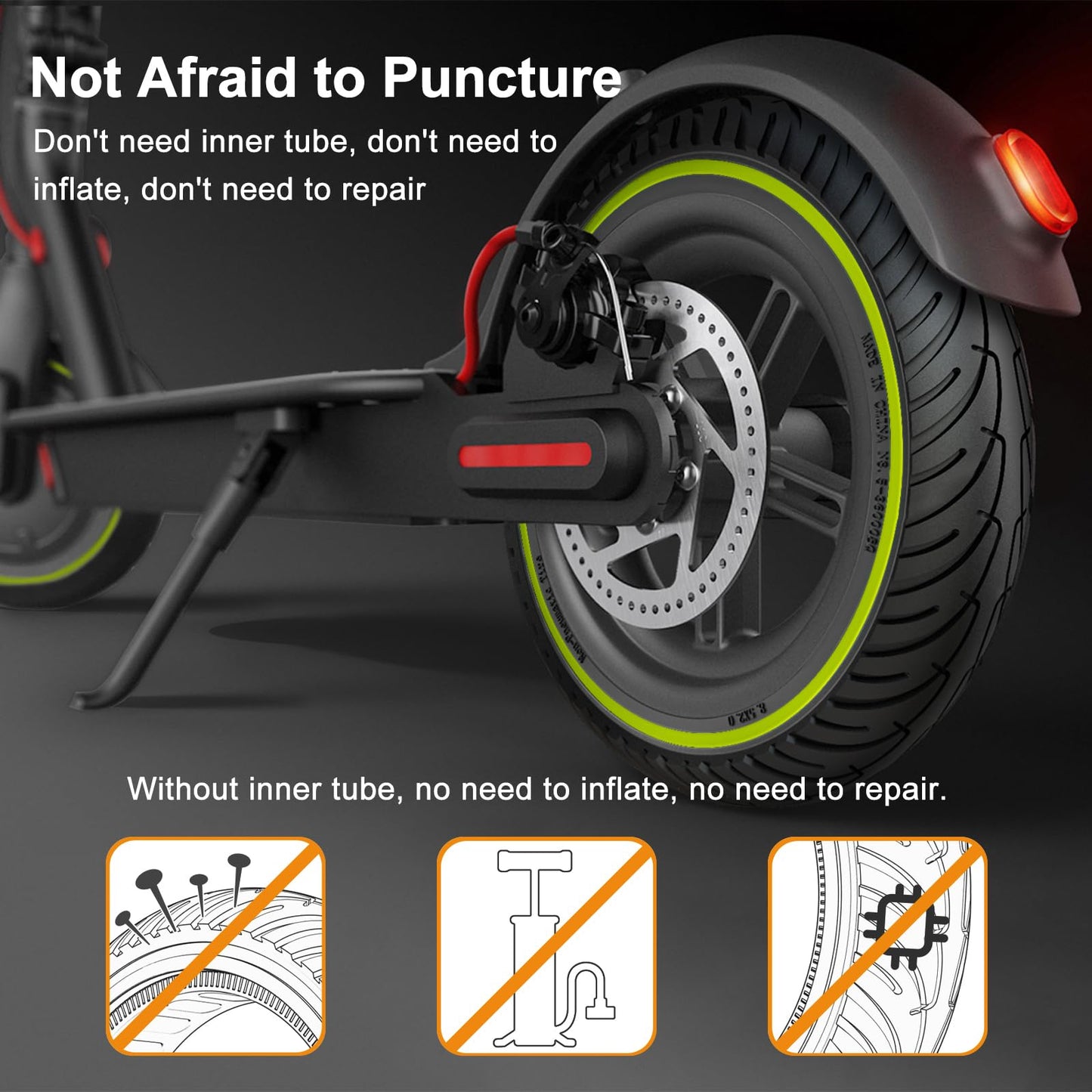 Amitor E Scooter Tire 8 1/2 x 2 Solid Rubber for Xiaomi 1S Pro 2 Mi 3 M365 Pro Electric Scooter, 50/75-6.1 Solid Replacement Tire Puncture-proof, E Scooter Solid Rubber Tire 8.5 Inch Durable and Non-slip