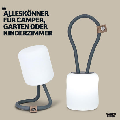 Campo Libre.® LENI I Camping Lantern I versatile outdoor light for hanging, standing, and mounting I dimmable camping light I rechargeable I balcony light, camping lantern, table lamp, square Grey
