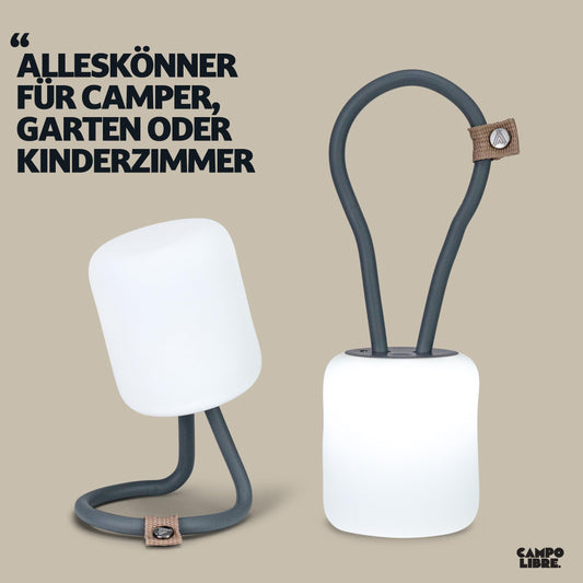 Campo Libre.® LENI I Camping Lantern I versatile outdoor light for hanging, standing, and mounting I dimmable camping light I rechargeable I balcony light, camping lantern, table lamp, square Grey