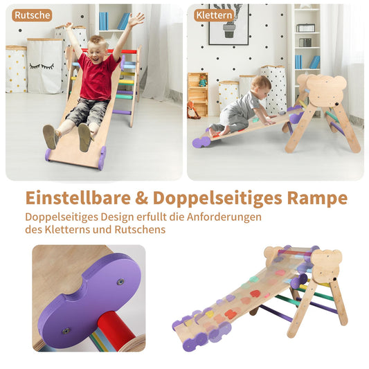 BommJokker climbing frame indoor, climbing triangle, climbing arch, climbing triangle with slide, 4 in 1 multifunctional indoor playground for children aged 3+ years (multicolored)