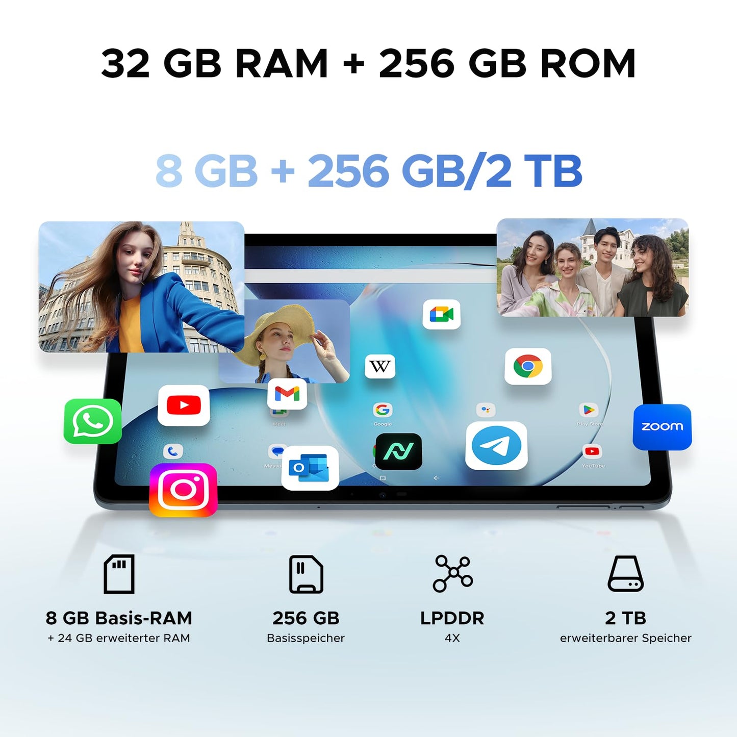 DOOGEE T36 Tablet 12-inch Android 15, 32GB+256GB/2TB TF T620 Octa-Core, 2.4K 90Hz display, 8800mAh, Gaming Tablet with SIM card slot, 4G LTE, Bluetooth 5.0+5G WiFi, Metal body - Black